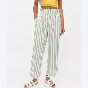 Urban Outfitters Sloan Linen Green and White Ankle Pants
